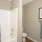 a bathroom with a shower curtain