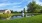 a pond with a fountain in it